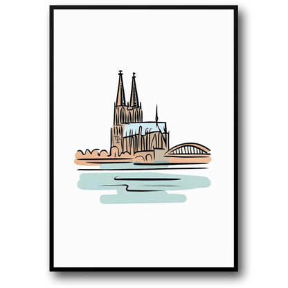 Cologne Cathedral Art Print | Minimalist Watercolor Poster | Iconic German Landmarks | Elegant Home Decor