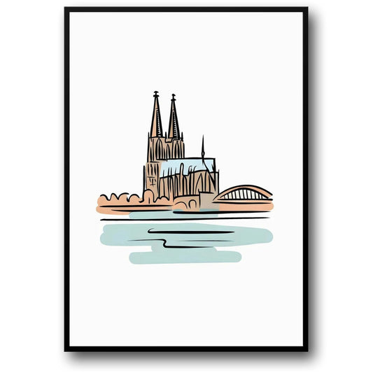 Kunstdruck des Kölner Doms | Minimalistisches Aquarell-Poster | Ikonische deutsche Wahrzeichen | Elegante Wohndekoration