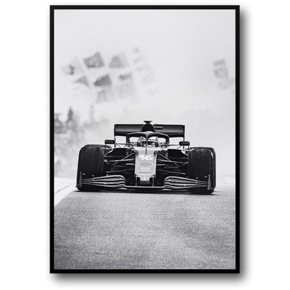 Poster | Schwarz-weißer Vintage F1 Monaco Rennsportwagen | Wandkunst Leinwandgemälde | Wohndekoration