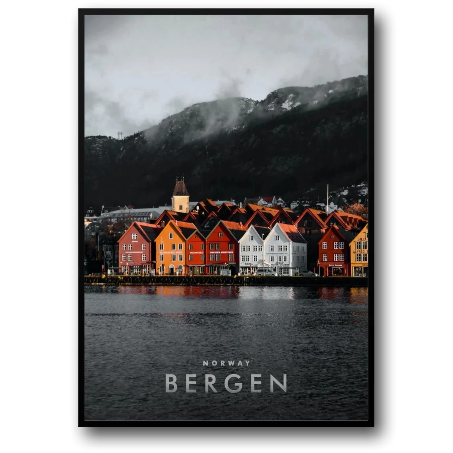 Bryggen Waterfront Poster | Bergen Norway Seaside View | Colorful Architecture Art Print