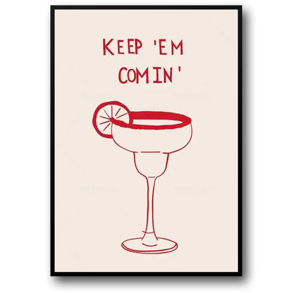 Hand Drawn Minimalist Illustration Poster | Keep Em Comin Design | Wall Art for Modern Decor | Black and White Home Accent