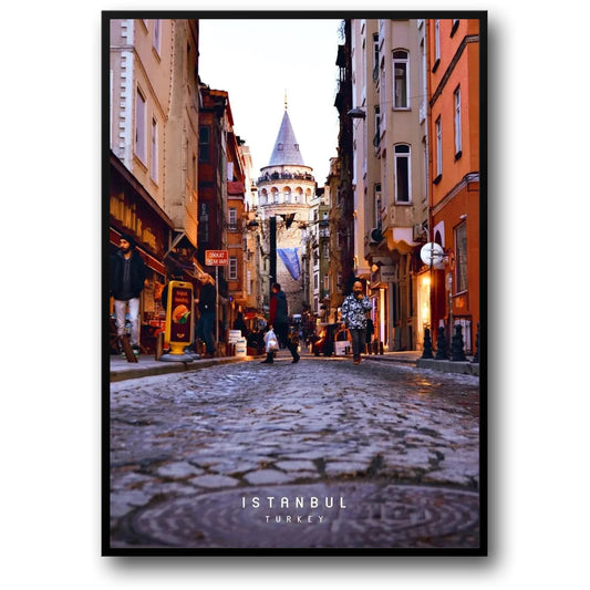 Galata Tower Street View | Istanbul | Constantinople | Turkey | Vibrant Streets and Historic Tower | Urban Turkish Posters