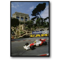 Formel 1 von Monaco | Grand Prix von Monaco | F1-Rennplakat | McLaren MP4/5 | Ayrton Senna | Stufen des Casinos von Monte Carlo