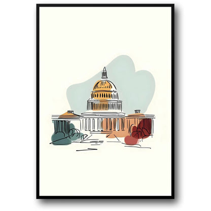 US Capitol Building Poster | Washington D.C. Landmark Art | Minimalistic Design | Home Office Wall Decor