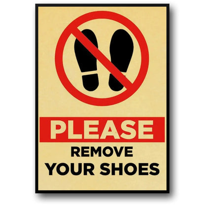 Vintage-Eingangswarnung | Retro-Schild „Schuhe ausziehen“