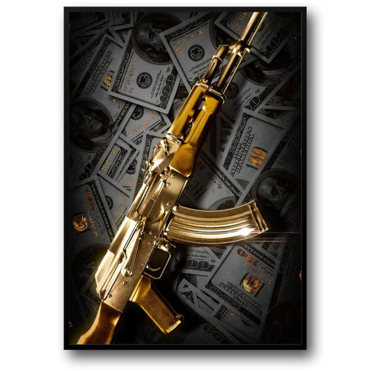 Golden AK-47 Money Poster  Luxury and Wealth Wall Art Decor | Home Decor | Decoration Poster