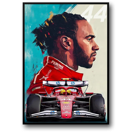 Lewis Hamilton 2025 Formula 1 Season Artistic Portrait Poster | Vibrant Abstract Background | SF25 Car | Number 44
