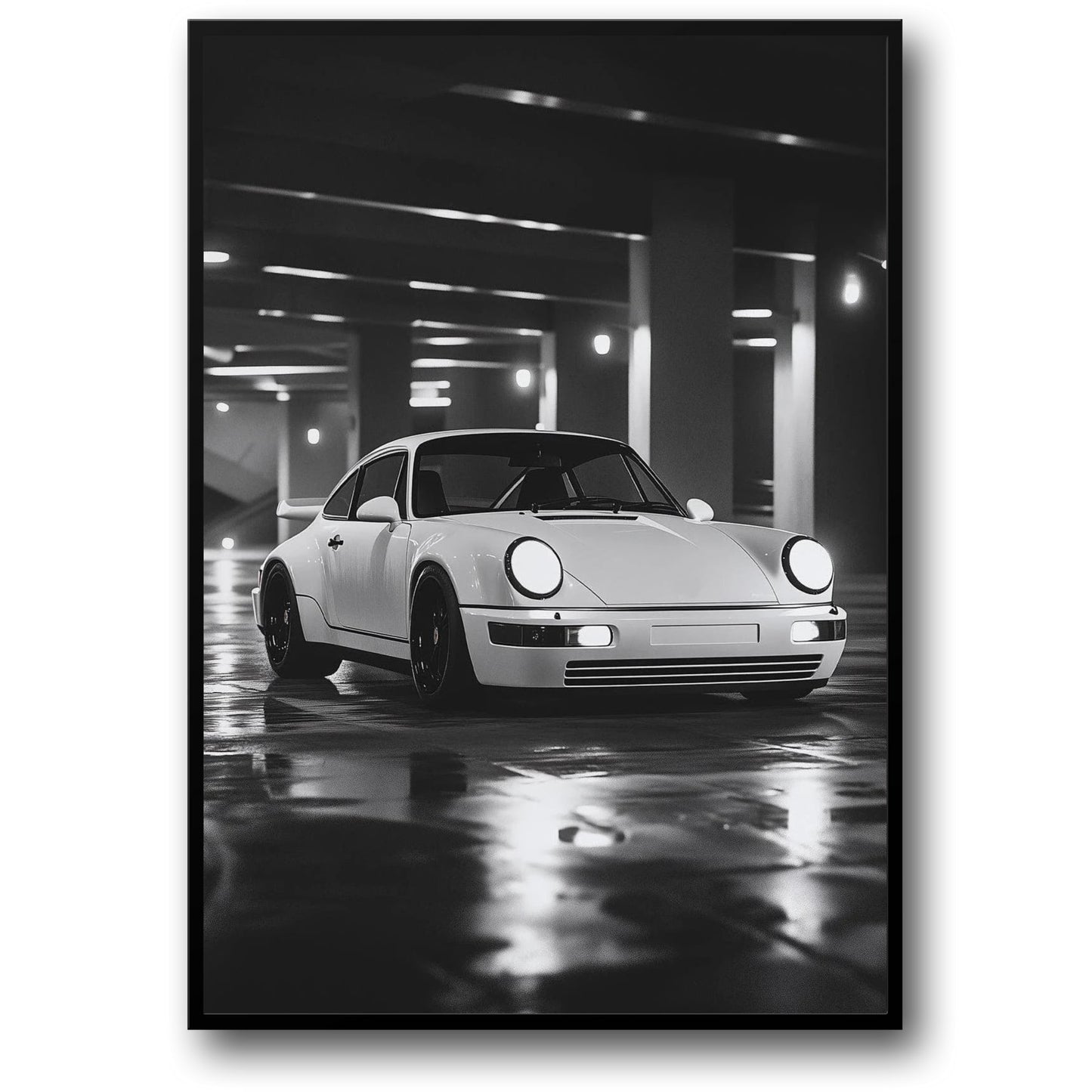Retro White Sports Car | Black & White Automotive Design