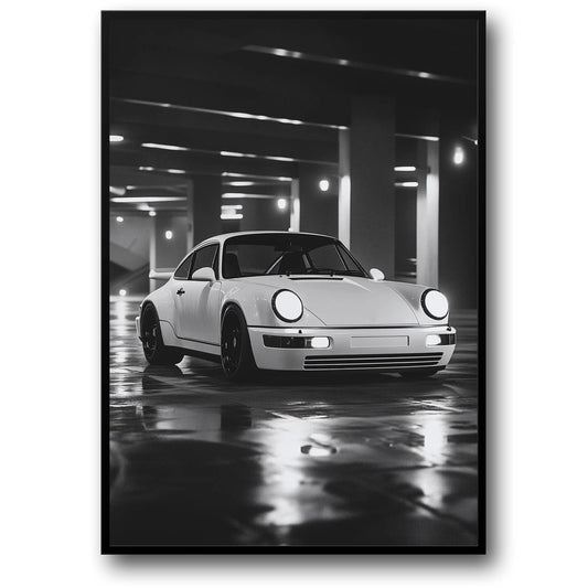 Retro White Sports Car | Black & White Automotive Design