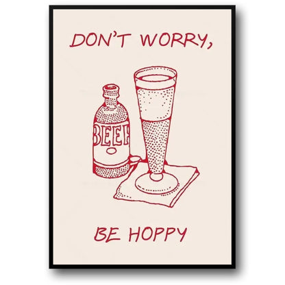 Hand Drawn Minimalist Poster | Inspirational Quote | Don't Worry Be Happy | Wall Art Decor | Motivational Print for Home & Office