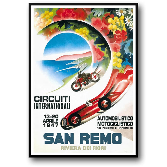 Vintage Car Racing Poster | San Remo Circuit | International Motorsport Art | Retro Wall Decor