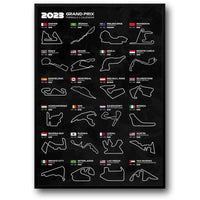 Formel-1-Rennstreckenposter 2023 | 2023 | Übersicht über die komplette F1-Streckensaison | Unverzichtbare Formel-1-Rennstreckenposter