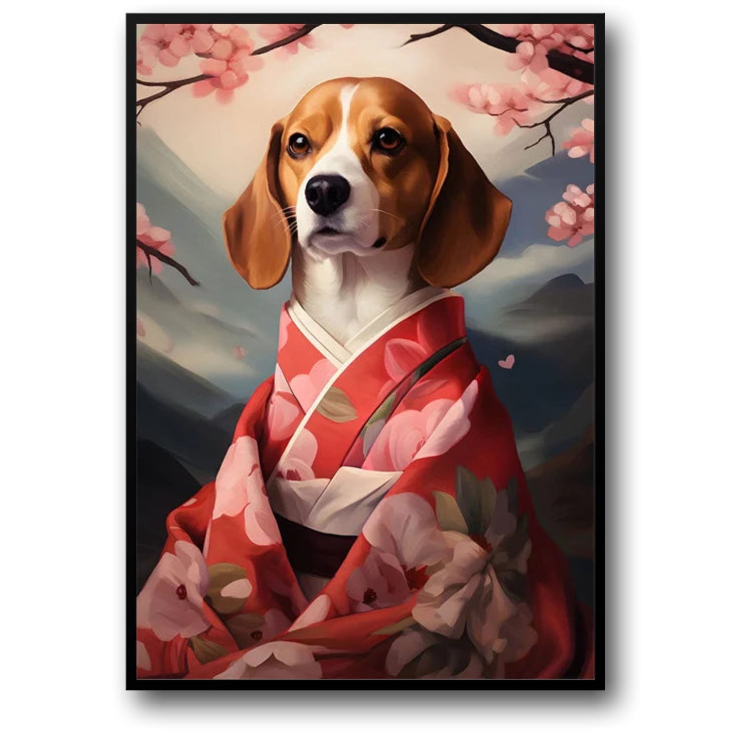 Beagle Poster | Spring Blossom Scene | Floral Tapestry | Delicate Grace | Home Decor Wall Art