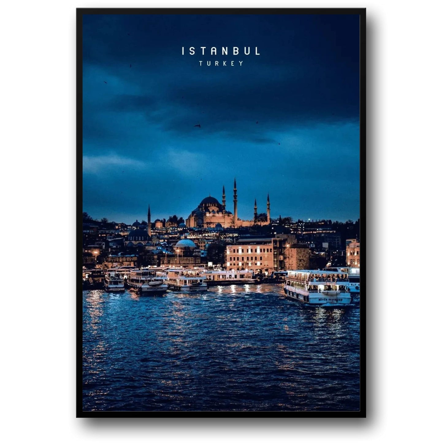 Sultan-Ahmed-Moschee bei Nacht | Beleuchtetes Poster der Blauen Moschee | Nächtliche Pracht in Istanbul | Historische Szene in Konstantinopel