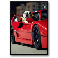 Bulldogge im Ferrari F40 | Klassische Autokunst