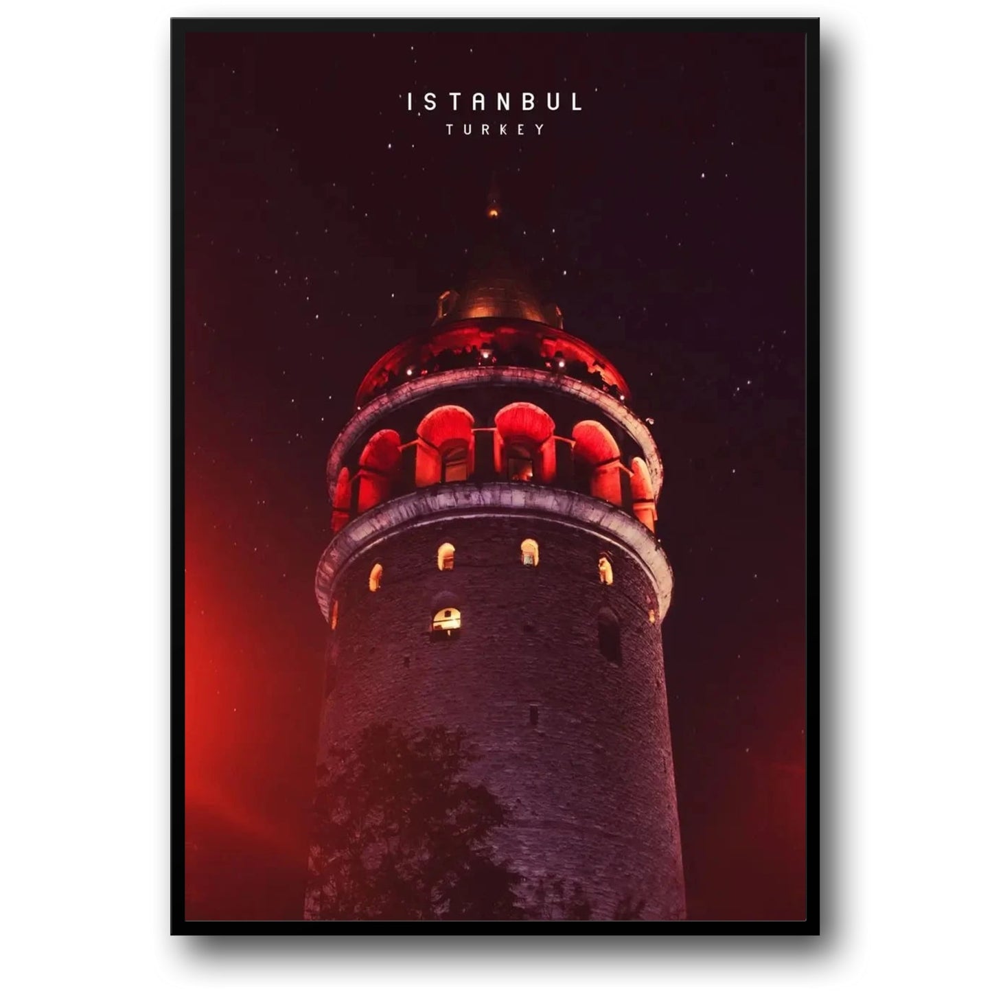 Galata Tower Illuminated Poster | Nighttime Glow in Istanbul | Captivating Constantinople | Iconic Turkish Landmark Scene