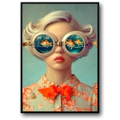 Floral Girl | Woman with Fish | Serene Aqua Backdrop