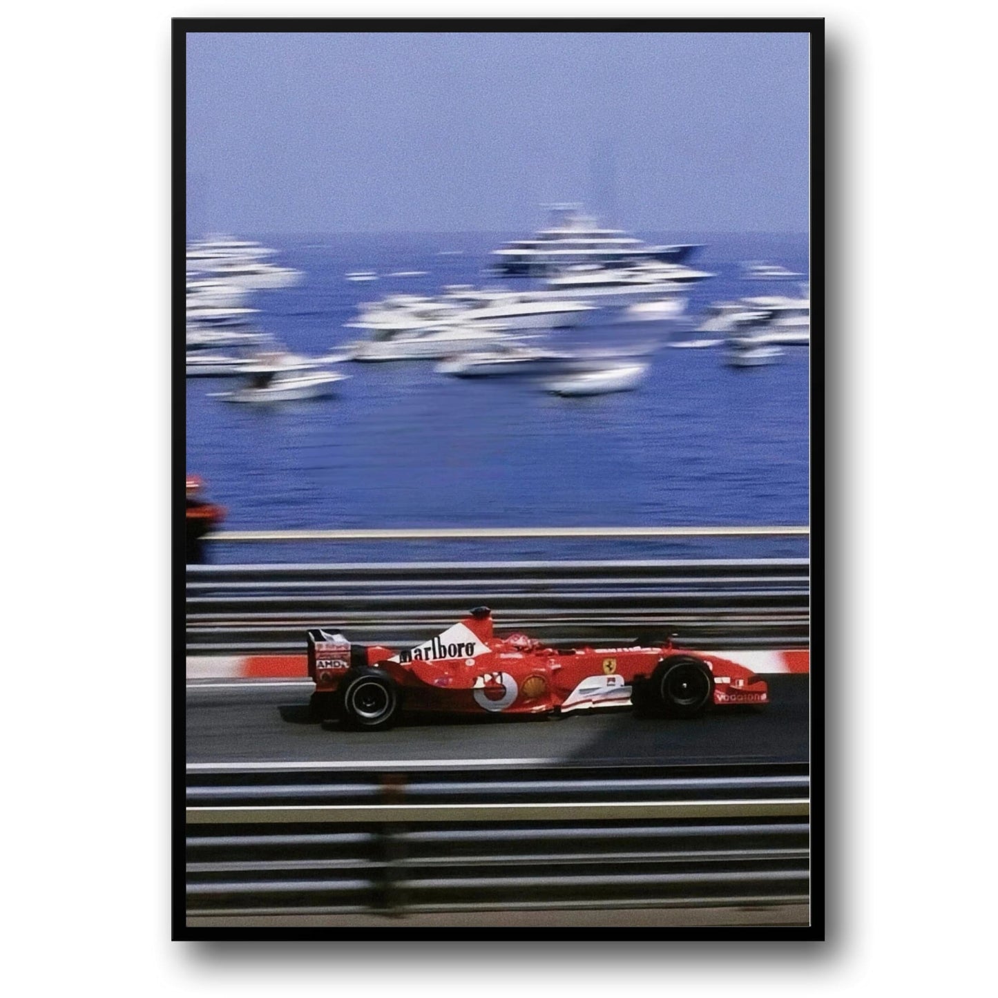 Monaco Formel 1 Poster | Vintage Grand Prix Rennkunst | Ferrari F2000 Kunstwerk | Vodafone Tribut | Michael Schumacher in Aktion