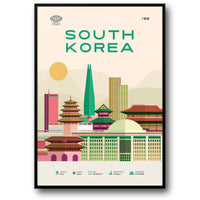 Südkorea Poster | Seoul Urban Skyline Art | Farbenfroher Stadtbilddruck | Asiatisches Reisethema Dekor