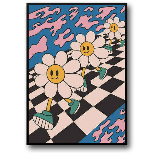 Zonnebloem Disco | Vintage Roze Cartoon Kunst
