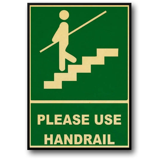 Vintage Poster | Please Use Handrail | Retro Danger Warning Sign | Wall Art Decor