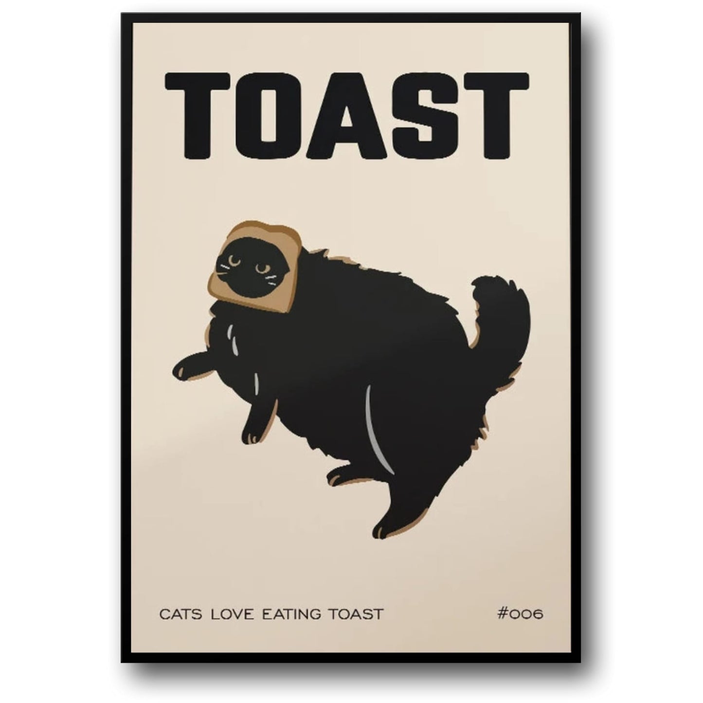 Vintage-Großkatze | Retro-Lebensmitteldeko | Schwarzes Toast-Design
