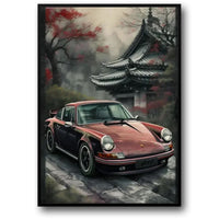 Poster | Porsche 911 | Herbstliche Tempelgärten | Friedlicher Rückzugsort | Malerische Ruhe | Nachdenklicher Moment