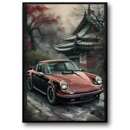 Poster | Porsche 911 | Herbstliche Tempelgärten | Friedlicher Rückzugsort | Malerische Ruhe | Nachdenklicher Moment