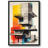 Abstraktes Architekturfassaden-Poster | Modernes Gebäudedesign | Farbenfrohes urbanes Dekor-Kunstwerk | Stilvolle Wandkunst für den Innenbereich