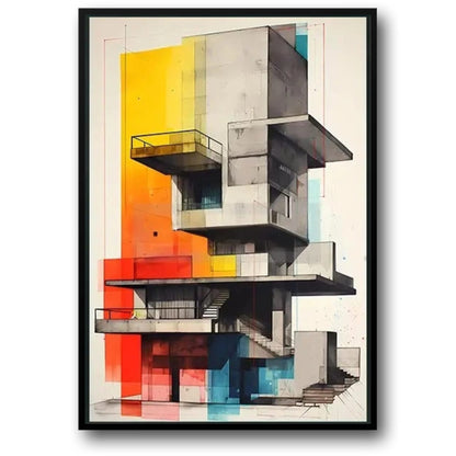 Abstract Architectural Facades Poster | Modern Building Design | Colorful Urban Decor Artwork | Stylish Interior Wall Art