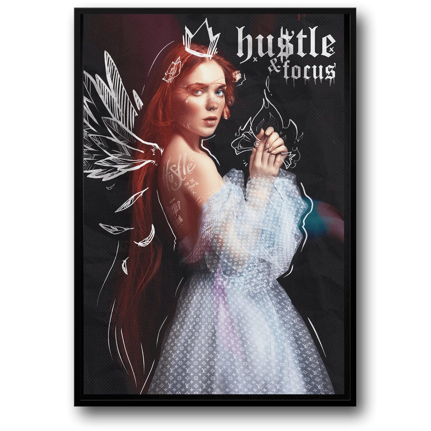 Hustle en Focus | Motiverende Typografie | Modern Kantoor Decor