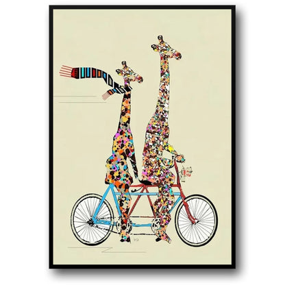 Giraffe's Patchwork Pedal Poster | Whimsical Wheels | Colorful Animated Adventure Decor | Joyful Journey Wall Art
