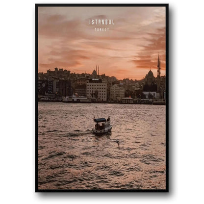 Abendplakat der Galatabrücke | Stadtbild von Istanbul | Dämmerung über den Gewässern von Istanbul | Türkische dekorative Kunst | Landschaft von Konstantinopel