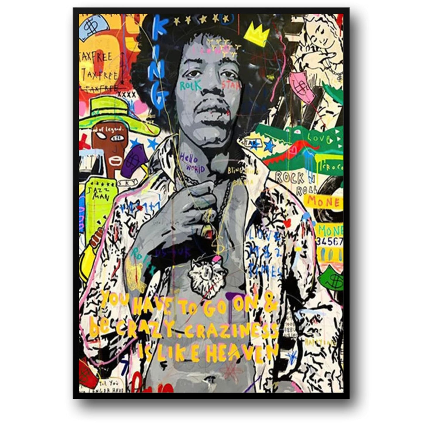 Abstrakte Street Pop Graffiti Art | Jimi Hendrix Portrait | Leinwand-Posterdrucke für die Wohnzimmerdekoration