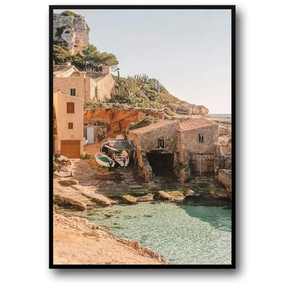 Italian Town Poster | Scenic Beach View | Home Décor Artwork | Coastal Landscape Scene