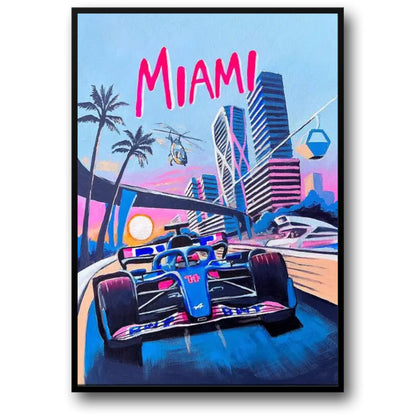 Miami F1 Racing Poster | Lebendiges und dynamisches Formel-1-Erlebnis | Wandkunst-Dekor
