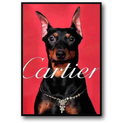 Cartier | Dachshund Photoshoot Poster | Red Silhouettes | Skylines of Paris | Fashion Legend Tribute