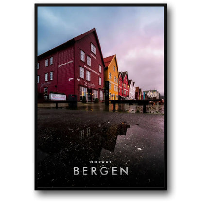 Rainy Day at Bryggen | Bergen Norway Poster | Historic Waterfront Charm Artwork | Scenic Travel Decor | Nordic Wall Art