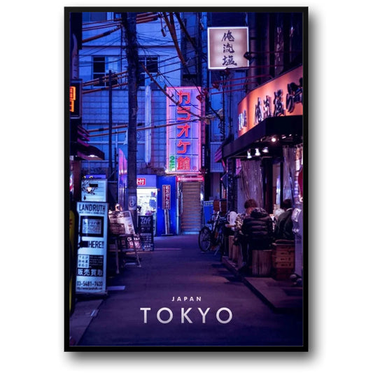 Straßenstimmung bei Nacht | Tokio | Neonlichter und Stadtleben | Urbane japanische Ästhetik | Poster zur japanischen Architektur