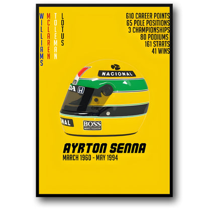 Ayrton Senna Kunstposter | F1-Rennfahrer-Wanddekoration | Design für Zuhause, Bar, Café, Wohnzimmer | Kultiger Druck