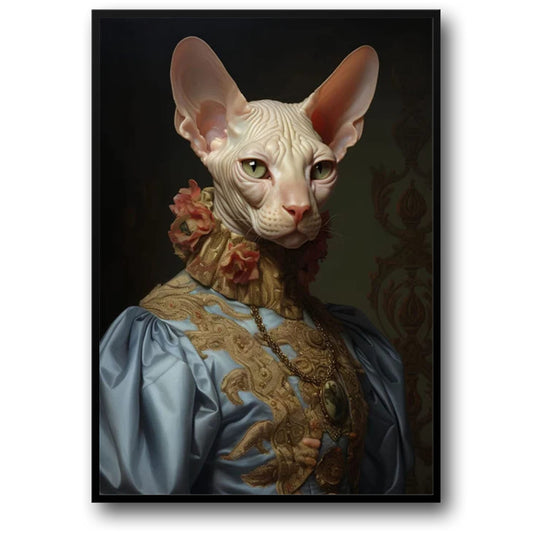 Sphynx Cat Poster | Aristocratic Elegance | Enigmatic Feline Ruler in Lace & Luxury Decor