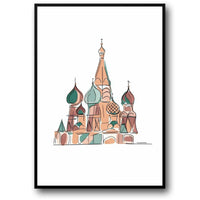 Poster der Basilius-Kathedrale in Moskau | Farbenfrohe Architekturkunst | Illustration russischer Wahrzeichen | Lebendige Wanddekoration