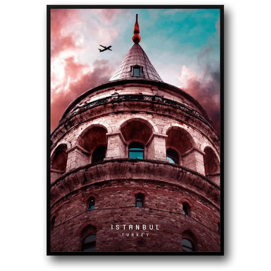 Galata-Turm, Architekturposter | Nahaufnahme | Istanbul-Kunst | Dekor von Konstantinopel, Türkei | Druck eines architektonischen Wahrzeichens