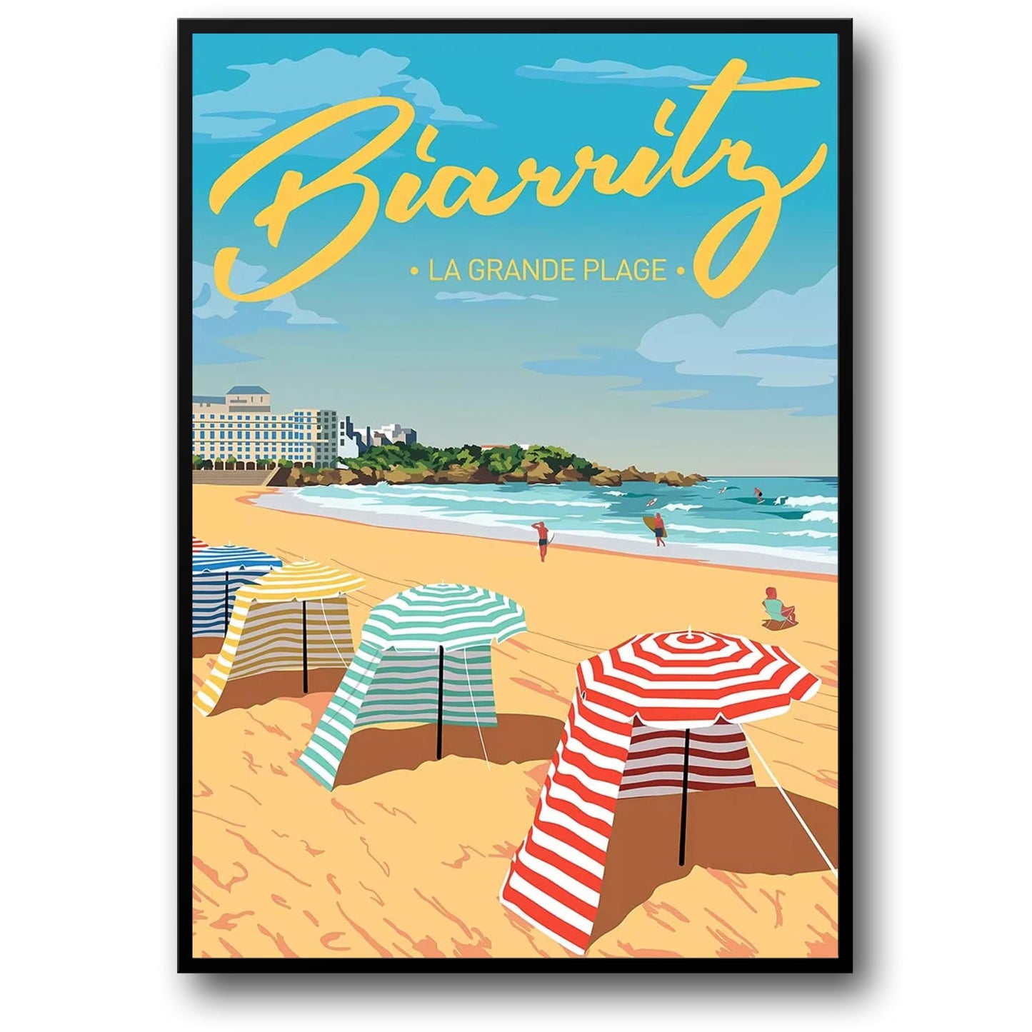 La Grande Plage | Biarritz Coastal Scene | Wall Art Poster | French Beach Décor | Coastal Charm Vintage Print