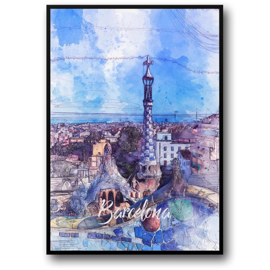 Park Gell | Barcelona | Spanien | Antoni Gauds modernistischer Park | Spanische Architekturschätze | Poster mit kulturellen Wahrzeichen