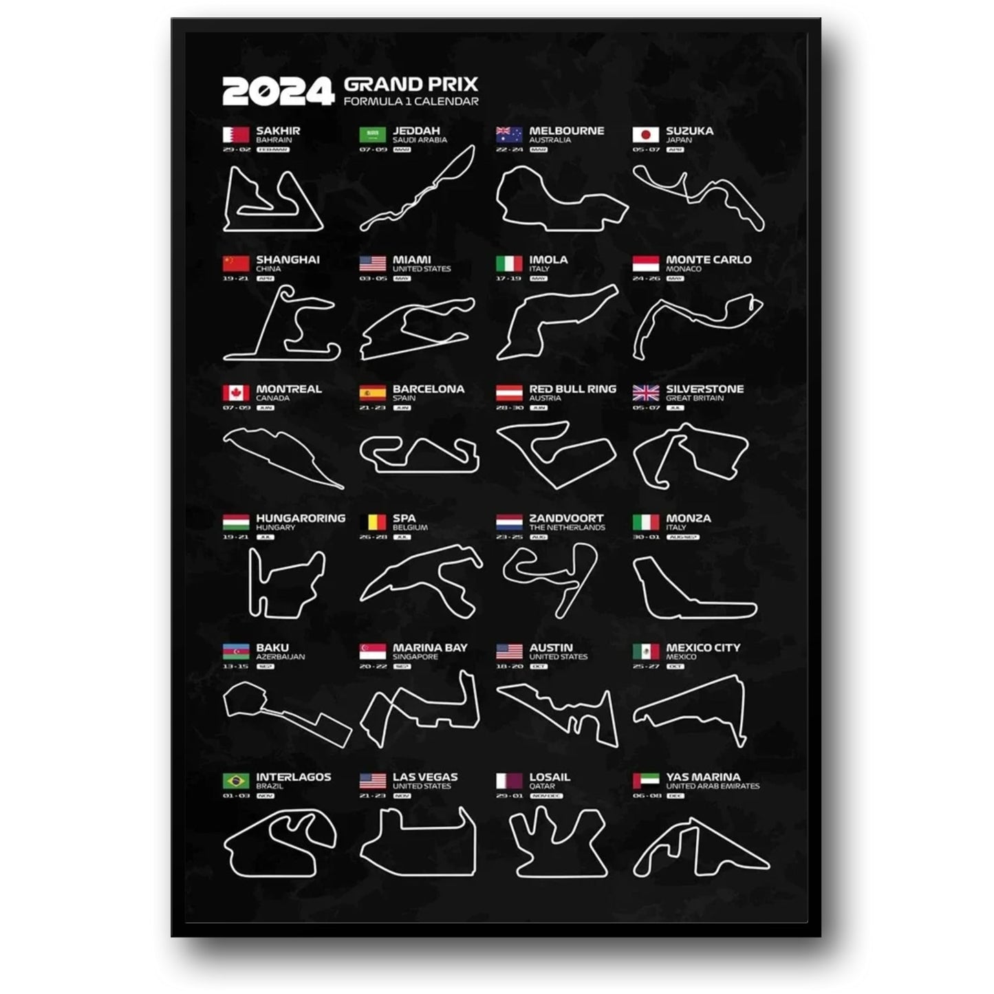 Formel-1-Rennstreckenposter 2024 | 2024 | Unverzichtbarer Leitfaden für F1-Rennen | F1-Rennstreckenposter in Sammleredition