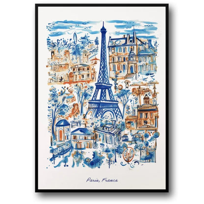 Eiffel Tower Cityscape | Blue & Orange Art