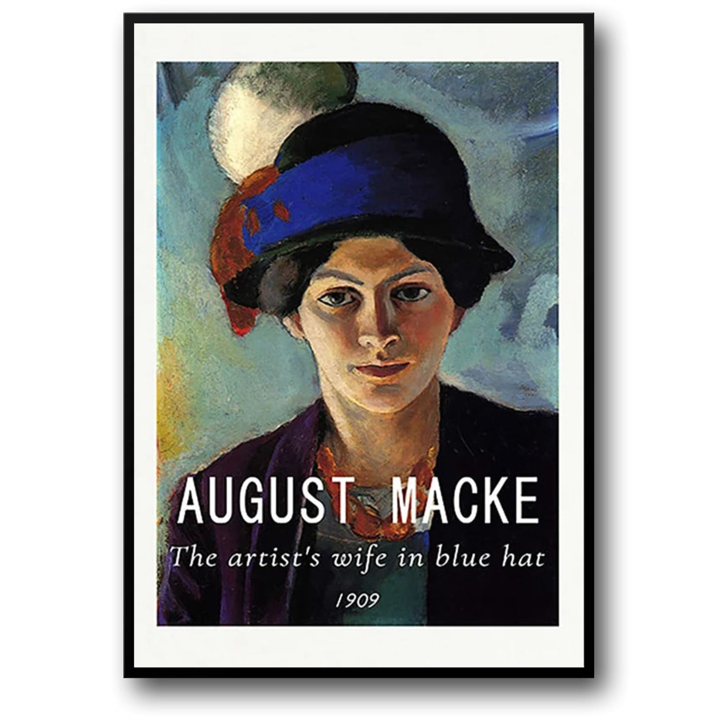 August Macke | Die Frau des Künstlers mit blauem Hut | Reproduktion von 1909 | Poster | Kunstdruck für die Inneneinrichtung