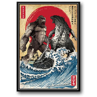 King Kong gegen Godzilla | Von Ukiyo-e inspirierte Vintage-Titanen