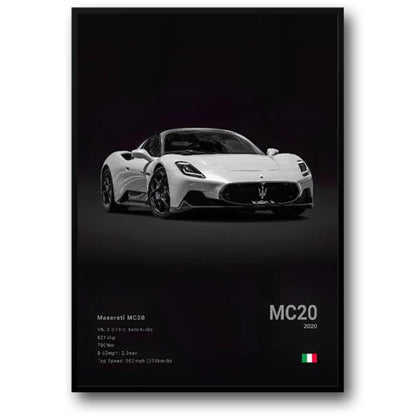 Maserati MC20 Poster | Tribute to Engineering | Sports Car Art | Specifications Display | Wall Decor